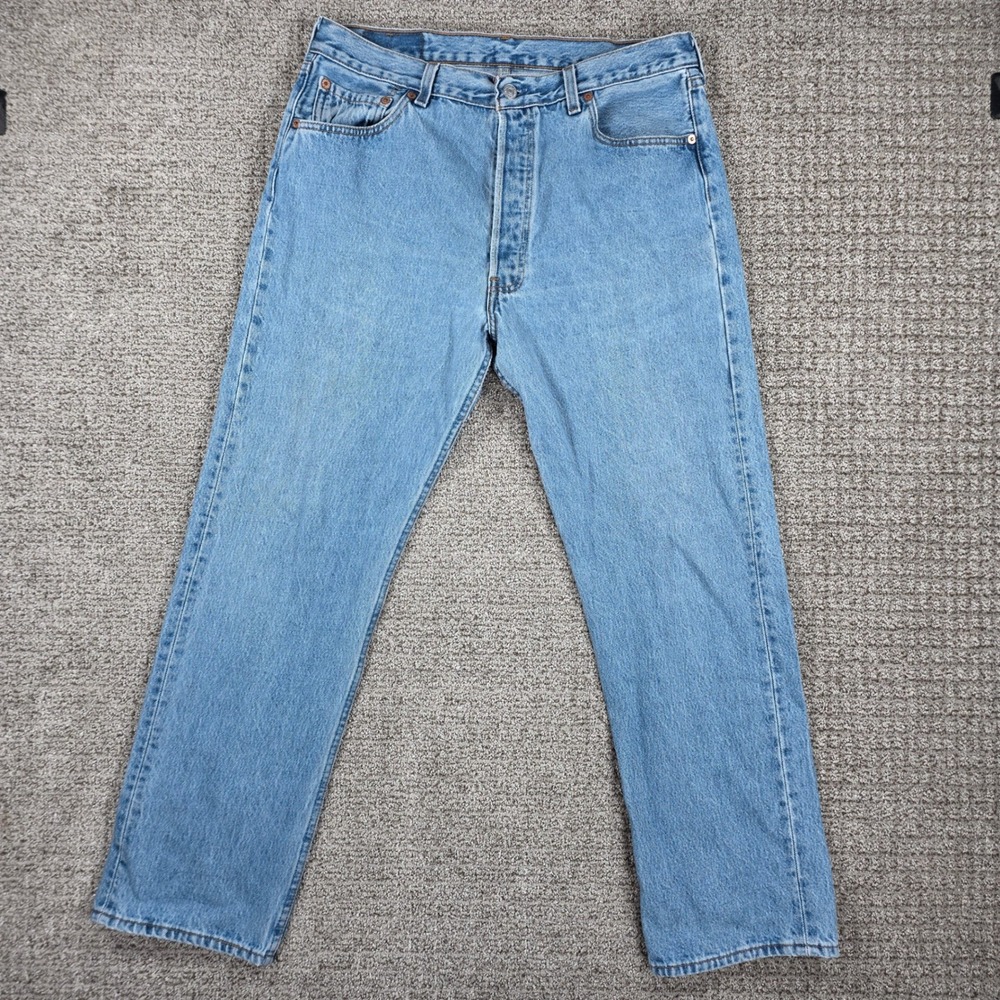 Vintage 90s Levis 501 Mens Blue Denim Straight Button Fly Jeans 34x30‎ Made USA